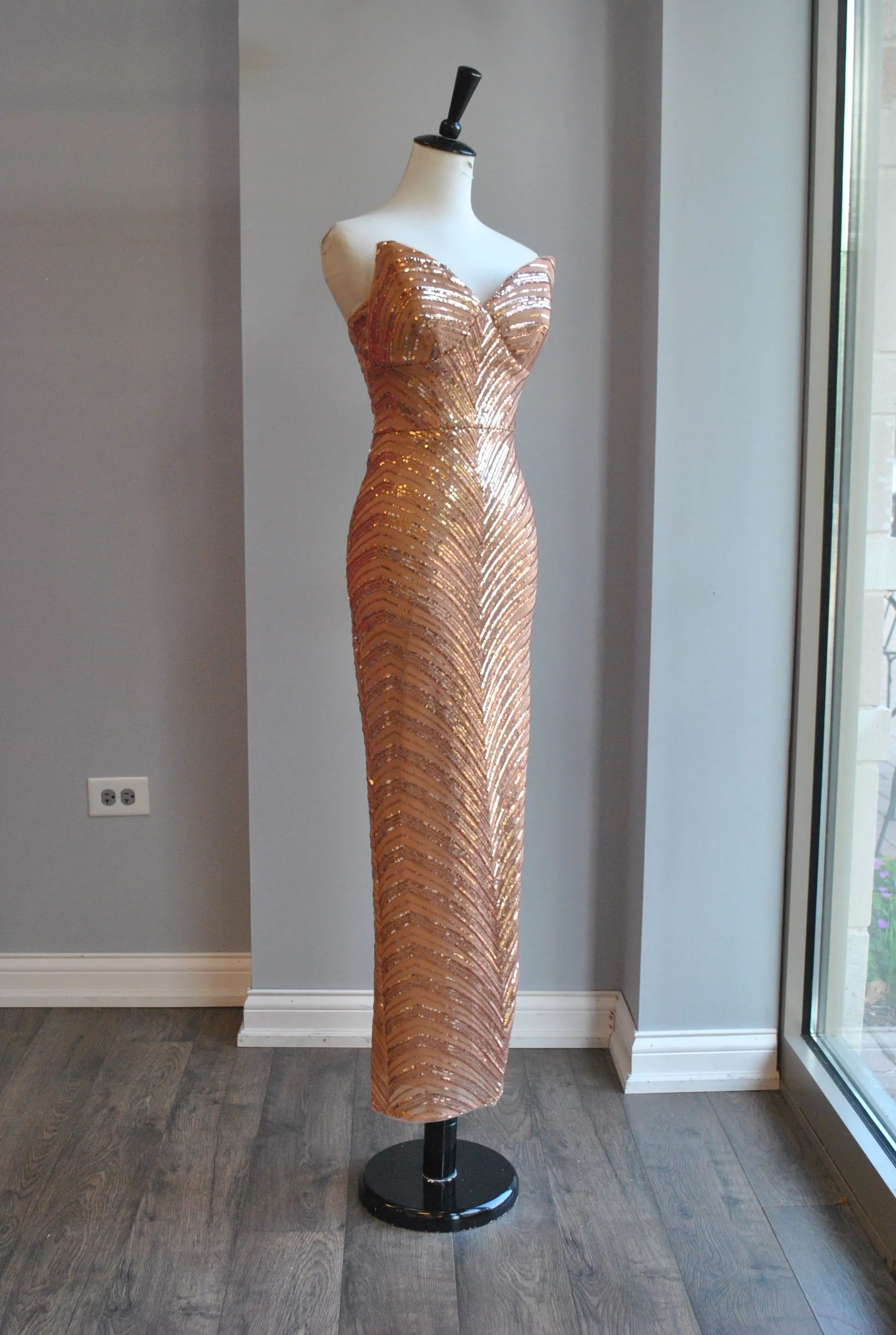 ROSE GOLD MIDI SEQUIN DRESS
