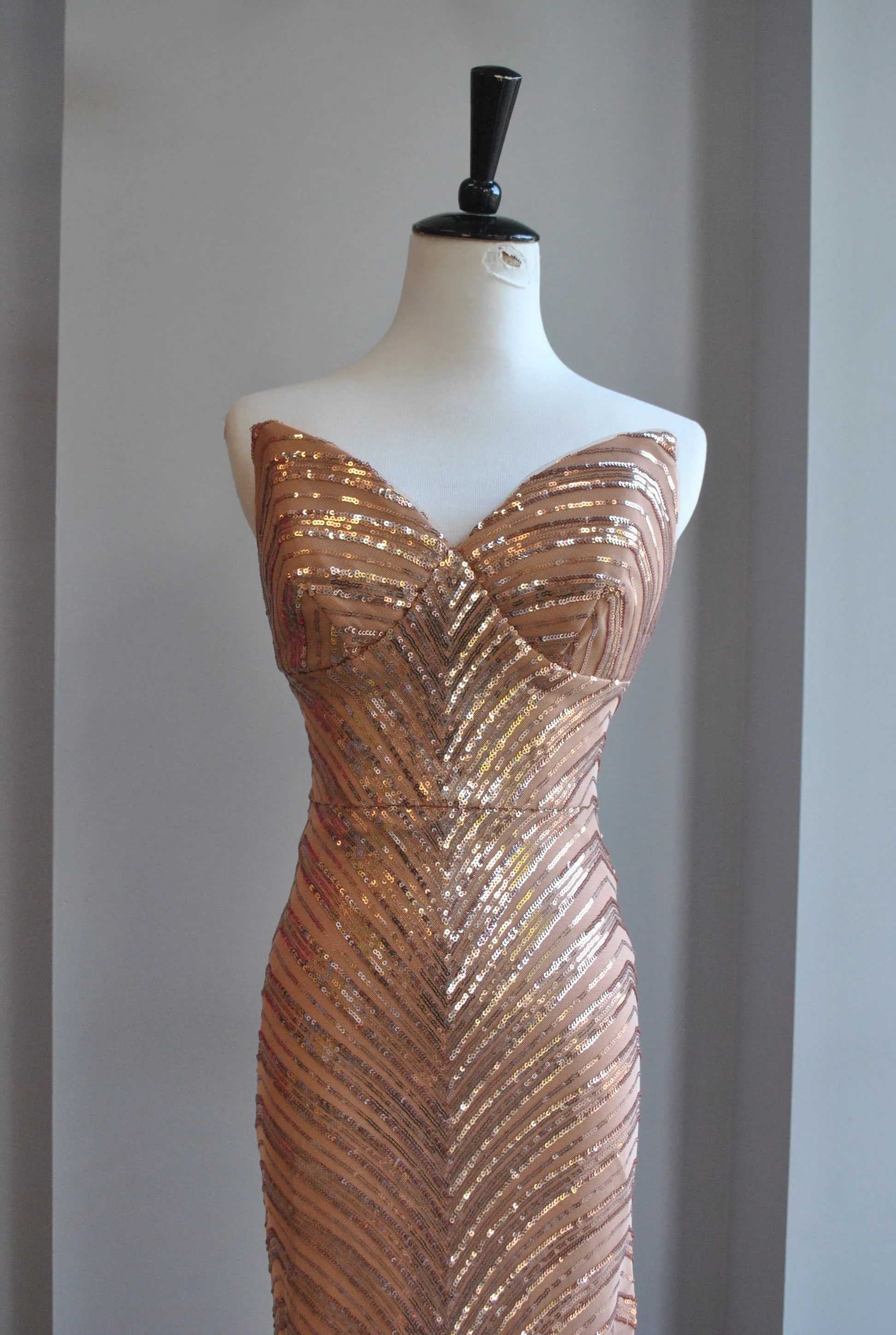 ROSE GOLD MIDI SEQUIN DRESS