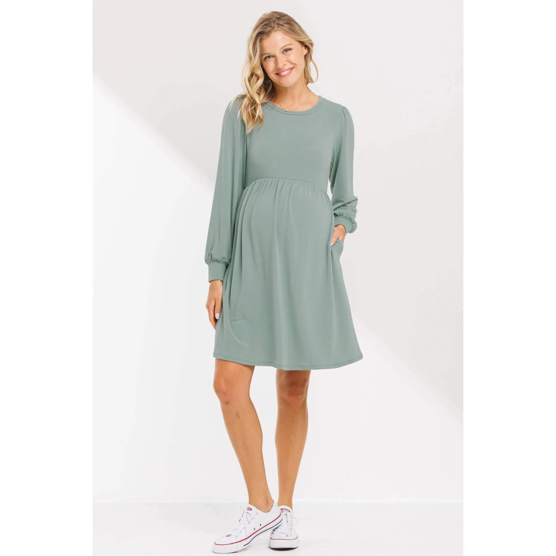 Round Neck Maternity Skater Dress with Pockets