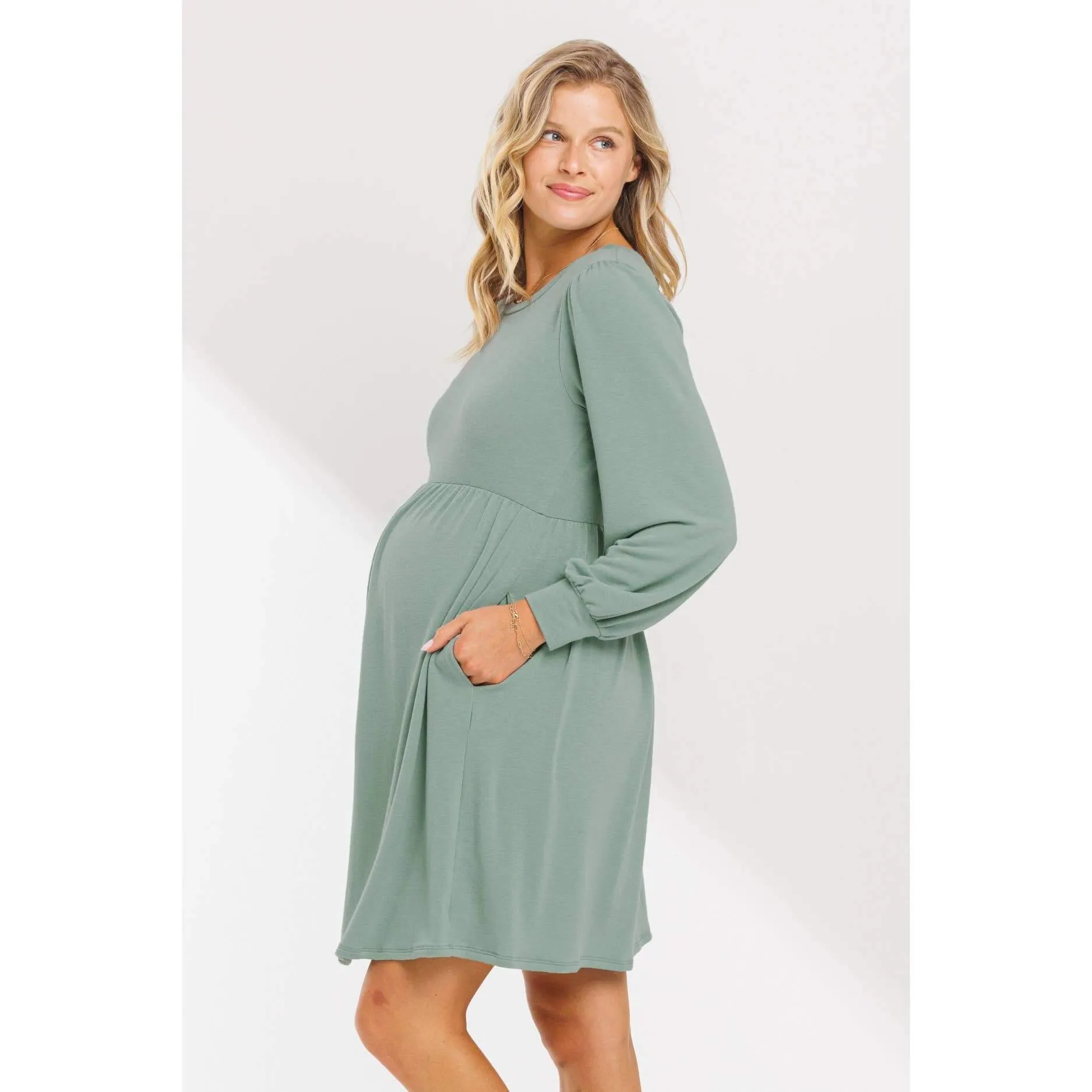 Round Neck Maternity Skater Dress with Pockets