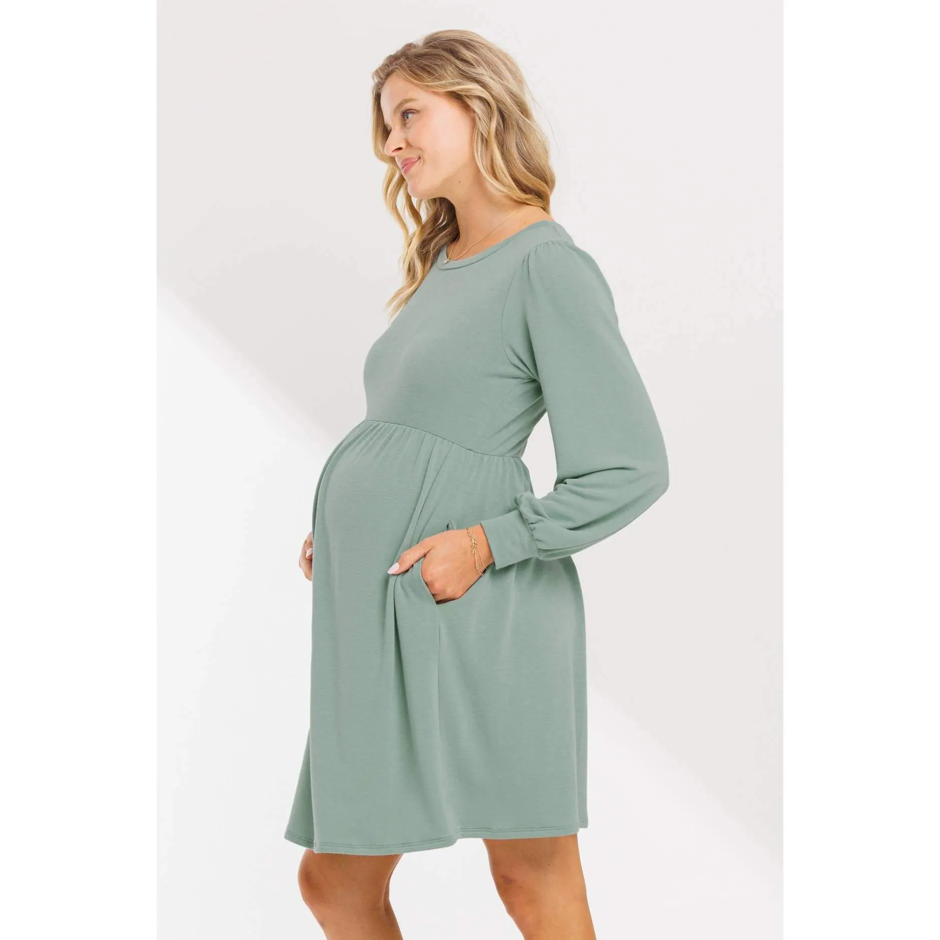 Round Neck Maternity Skater Dress with Pockets
