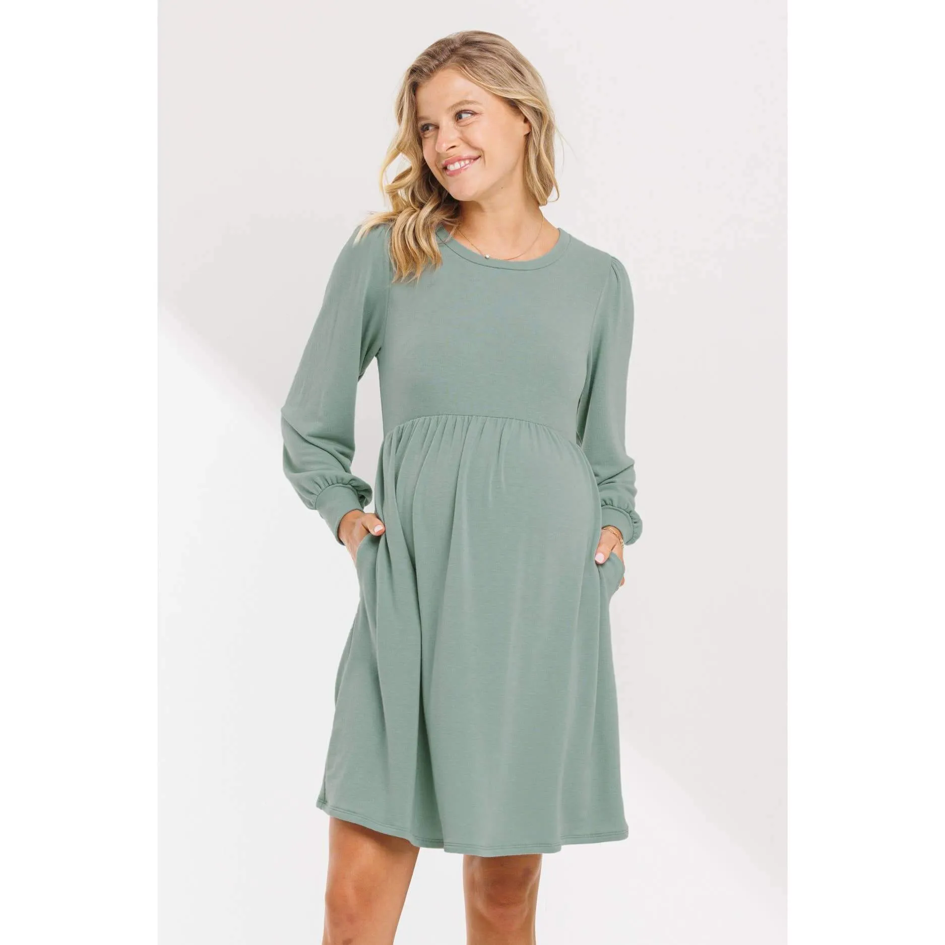 Round Neck Maternity Skater Dress with Pockets
