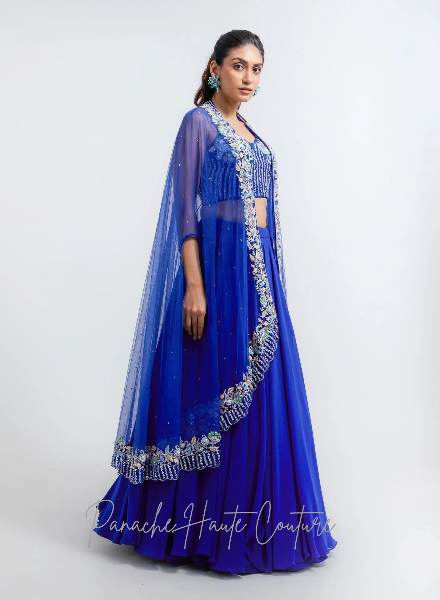Royal Blue Color Skirt with Crop Top