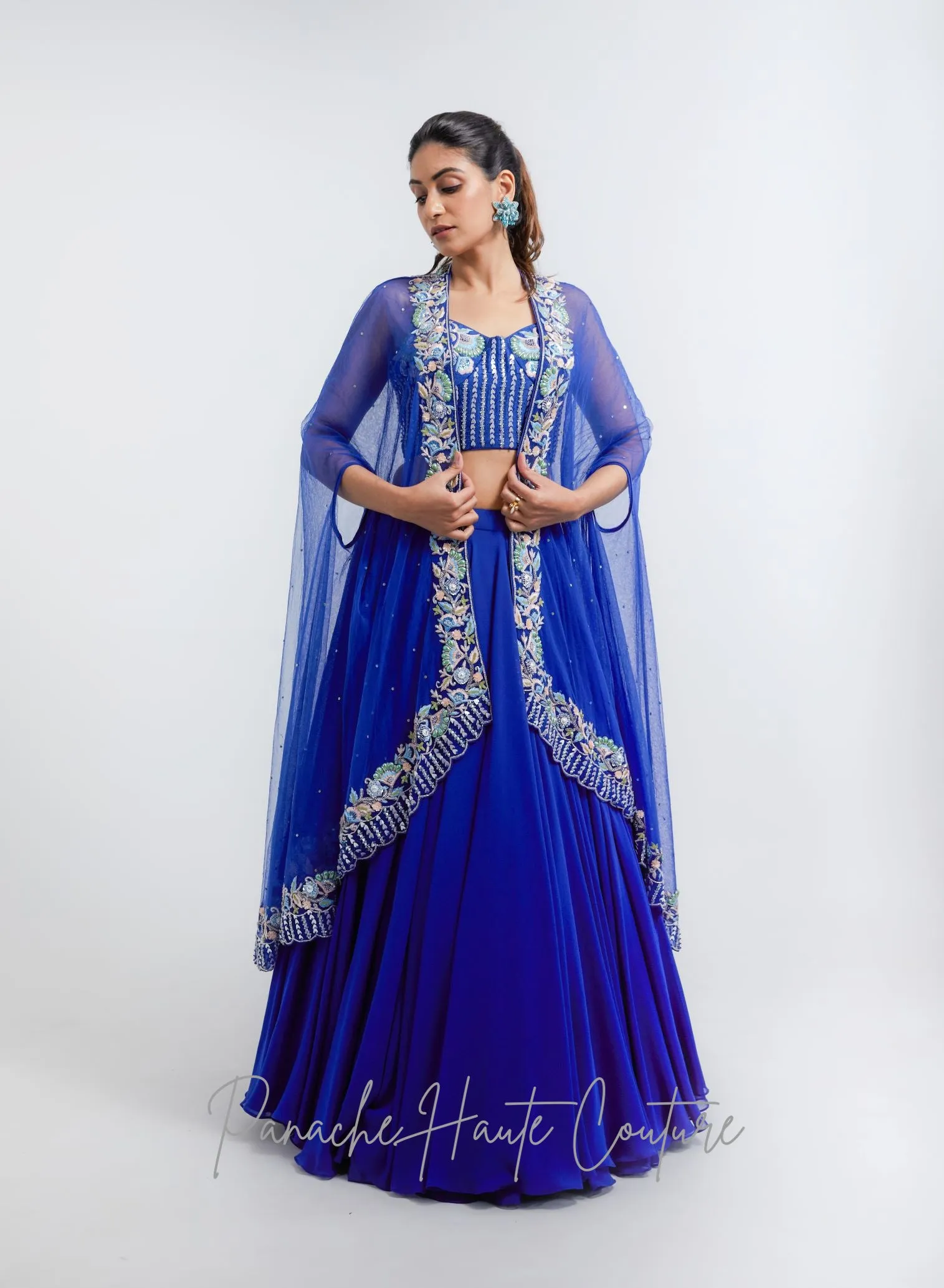 Royal Blue Color Skirt with Crop Top