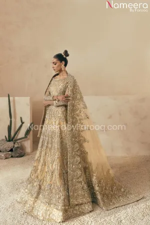 Royal Bridal Lehenga Gown Golden Dress Pakistani #BS593