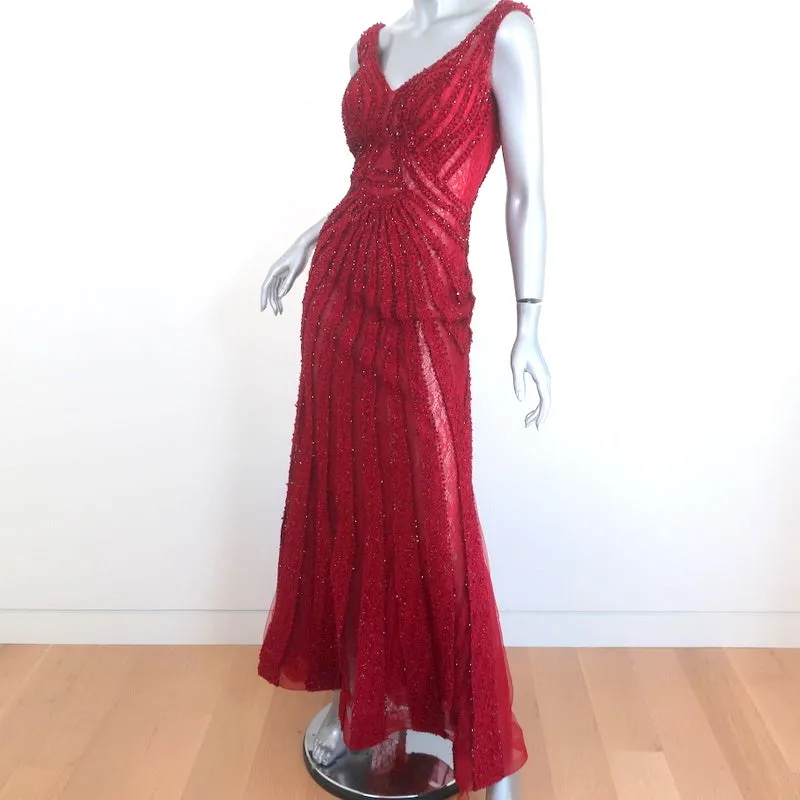 Royal Legacy Beverly Hills Gown Red Beaded Lace Size Small Sleeveless Maxi Dress