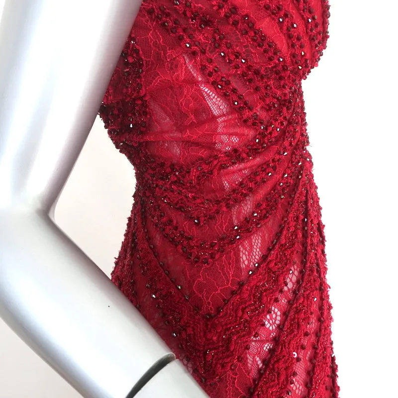 Royal Legacy Beverly Hills Gown Red Beaded Lace Size Small Sleeveless Maxi Dress