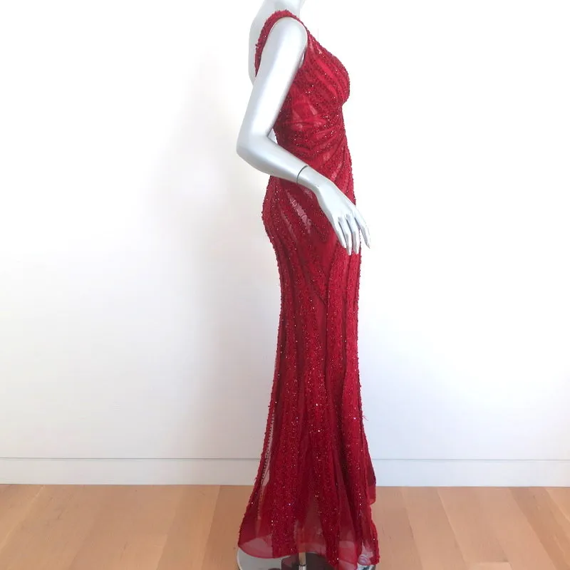 Royal Legacy Beverly Hills Gown Red Beaded Lace Size Small Sleeveless Maxi Dress