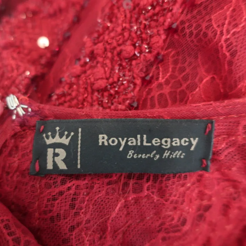 Royal Legacy Beverly Hills Gown Red Beaded Lace Size Small Sleeveless Maxi Dress