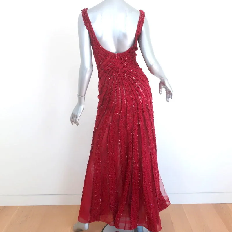 Royal Legacy Beverly Hills Gown Red Beaded Lace Size Small Sleeveless Maxi Dress