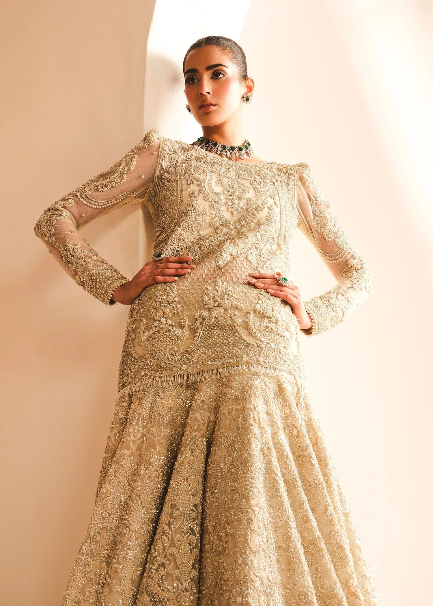Royal Pakistani Bridal Dress in Shirt and Lehenga Style
