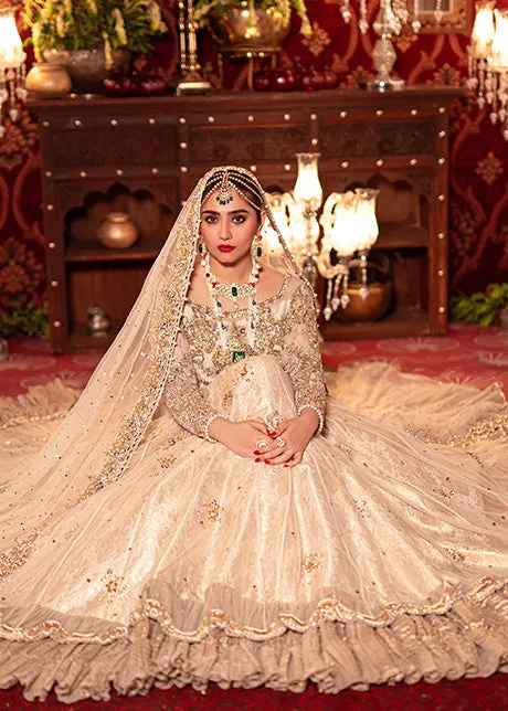 Royal Pakistani Bridal Lehenga with Pishwas Frock Dress
