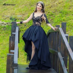 Roycebridal Gothic Black Wedding Dress Short Front Back Long Sleeve Sexy
