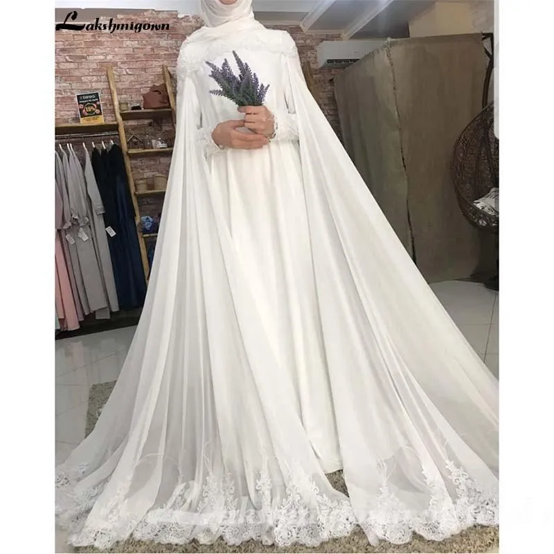 Roycebridal Lace Chiffon Wedding Dress Scoop Neck Sweep Train Long Sleeve