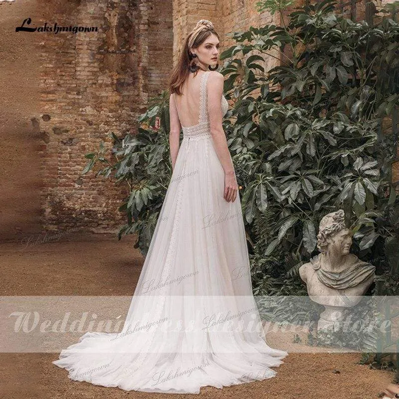 Roycebridal Lakshmigown Bohemian Beach Wedding Dress Backless