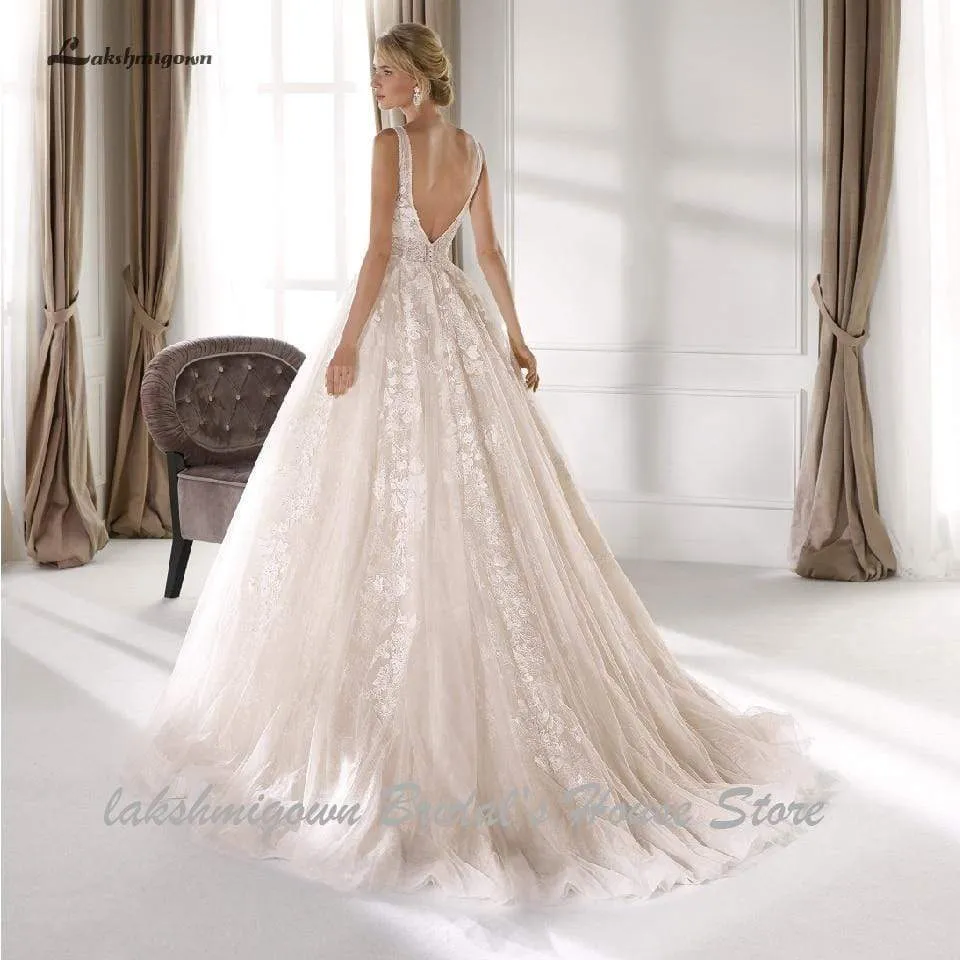 Roycebridal Lakshmigown Princess V Neck Wedding Dress A Line New Designer