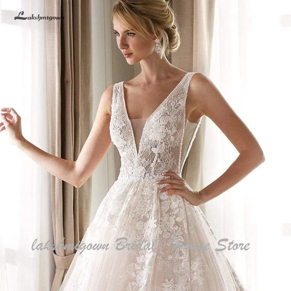 Roycebridal Lakshmigown Princess V Neck Wedding Dress A Line New Designer