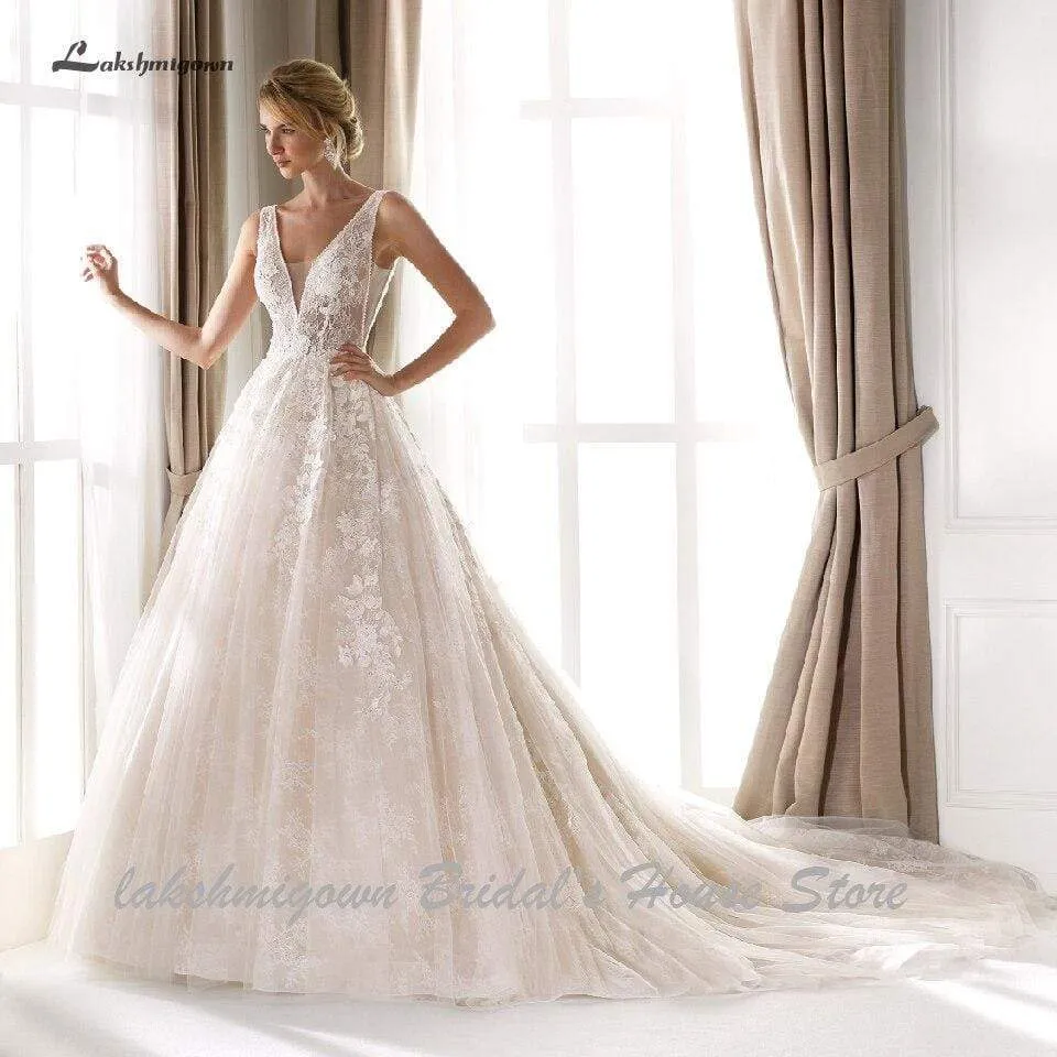 Roycebridal Lakshmigown Princess V Neck Wedding Dress A Line New Designer