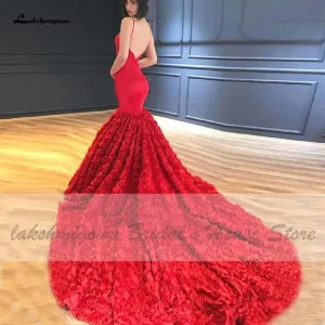 Roycebridal Lakshmigown Sexy Bridal Red Mermaid Wedding Dress Sapghetti Straps