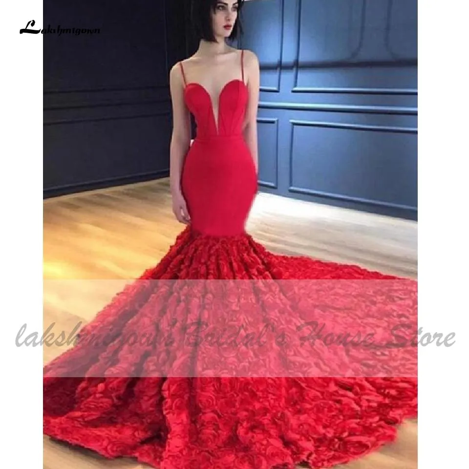 Roycebridal Lakshmigown Sexy Bridal Red Mermaid Wedding Dress Sapghetti Straps