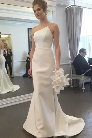 Roycebridal Simple Mermaid Ivory Strapless Wedding Dresses With Train, Wedding Gown, MW781