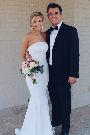 Roycebridal White Mermaid Strapless Simple Wedding Dresses, Summer Wedding Dresses, MW519