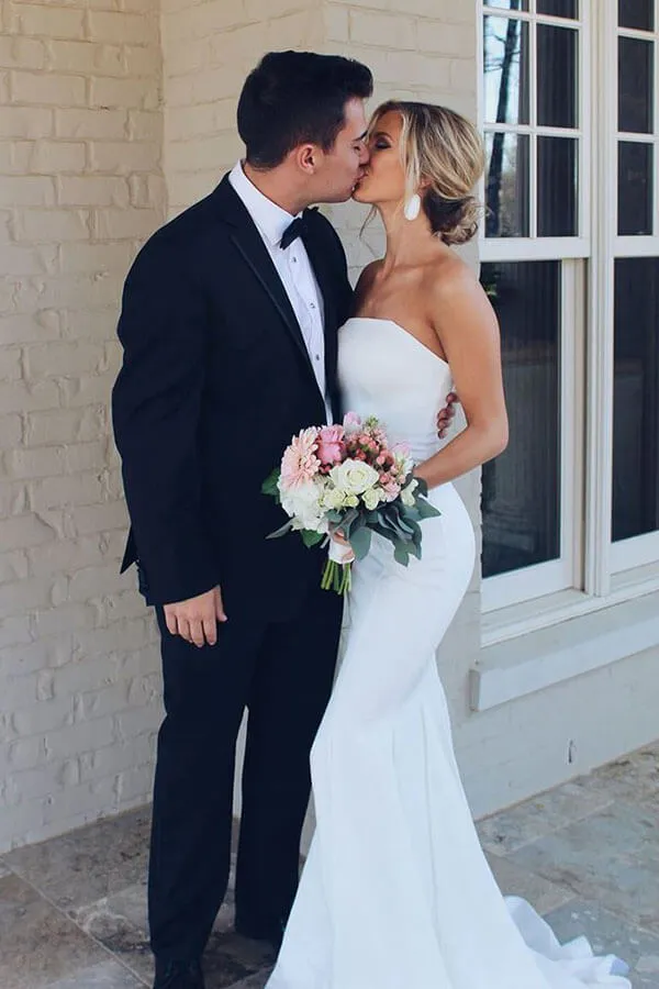 Roycebridal White Mermaid Strapless Simple Wedding Dresses, Summer Wedding Dresses, MW519