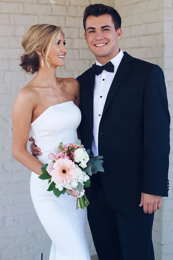 Roycebridal White Mermaid Strapless Simple Wedding Dresses, Summer Wedding Dresses, MW519