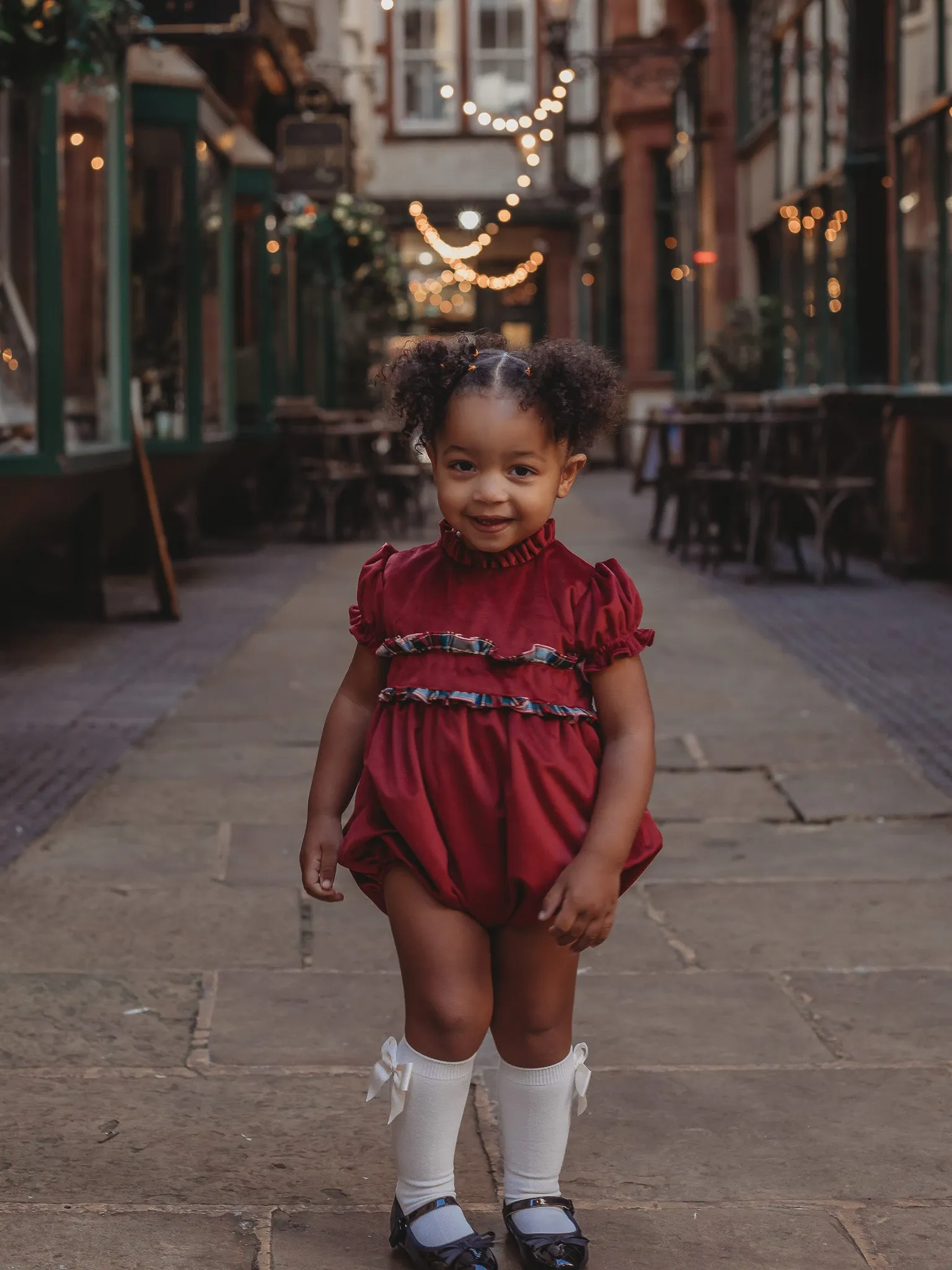 'Ruby' burgundy velvet & tartan romper