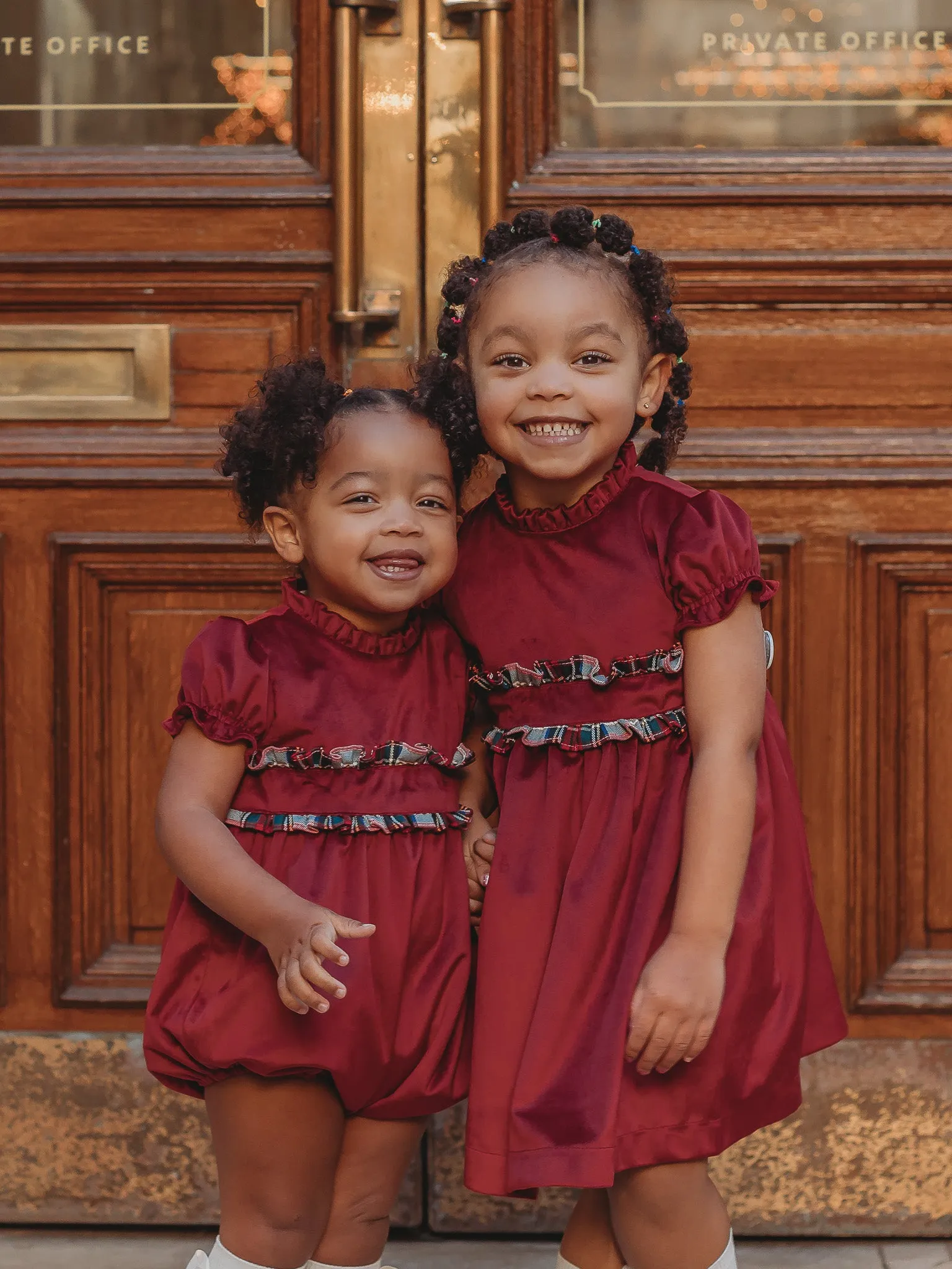 'Ruby' burgundy velvet & tartan romper