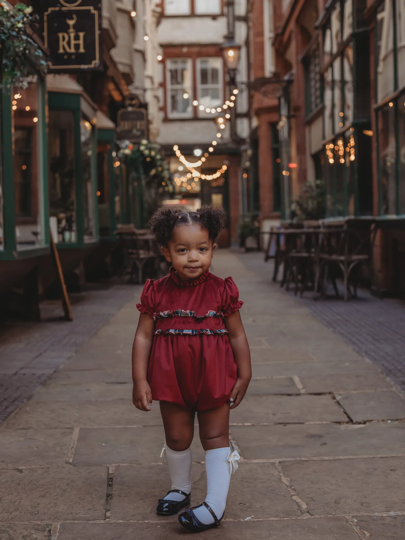 'Ruby' burgundy velvet & tartan romper