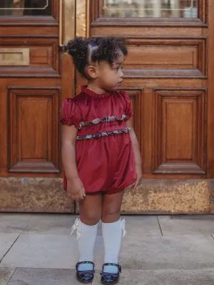 'Ruby' burgundy velvet & tartan romper