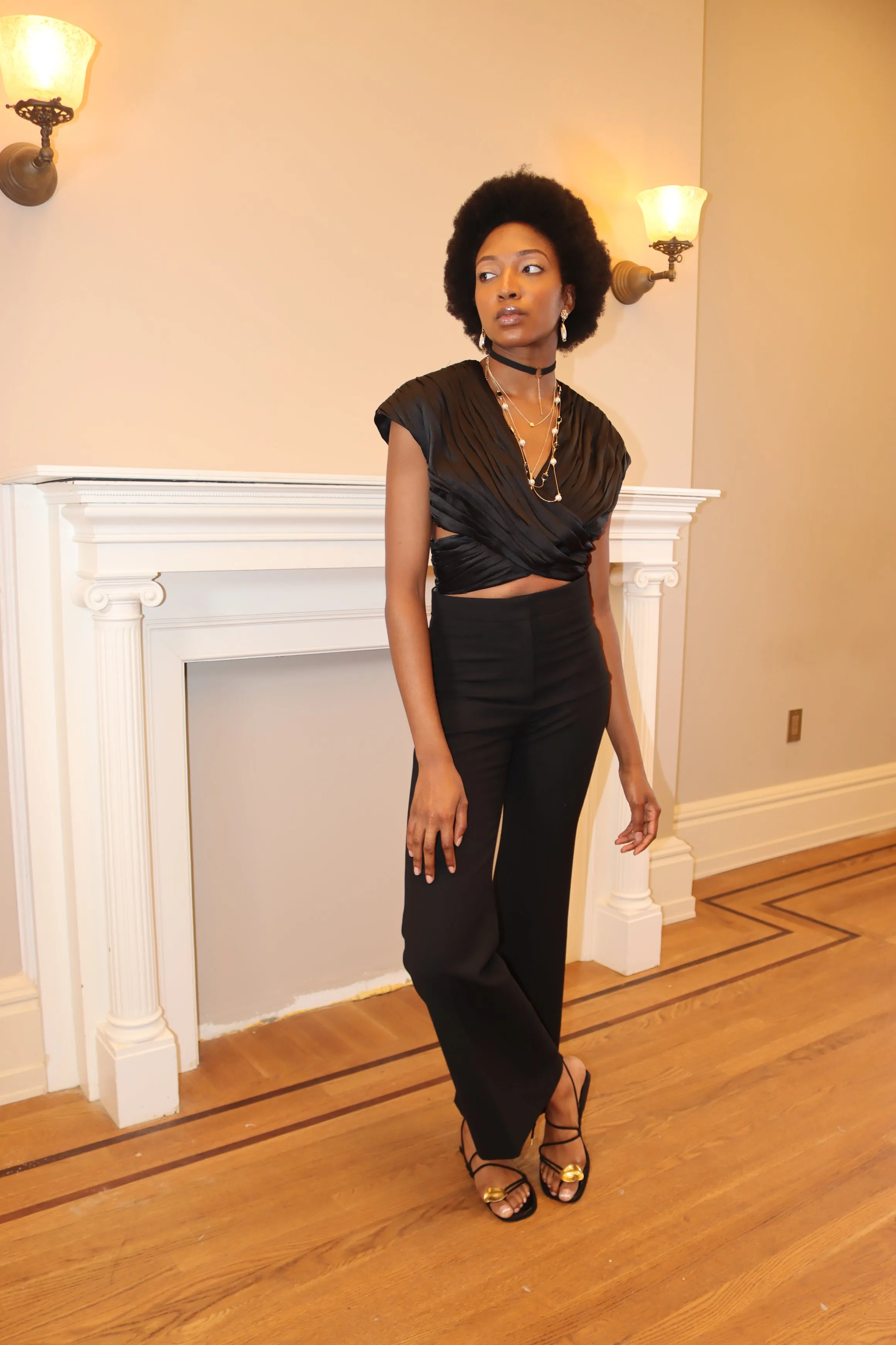 Ruched Crossed Satin Top