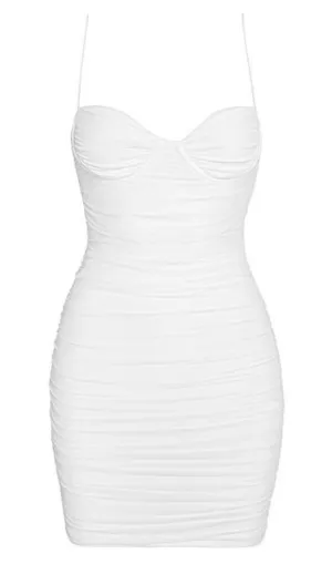 RUCHED MINI DRESS IN WHITE