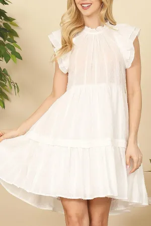 Ruffle neck hi-low white dress