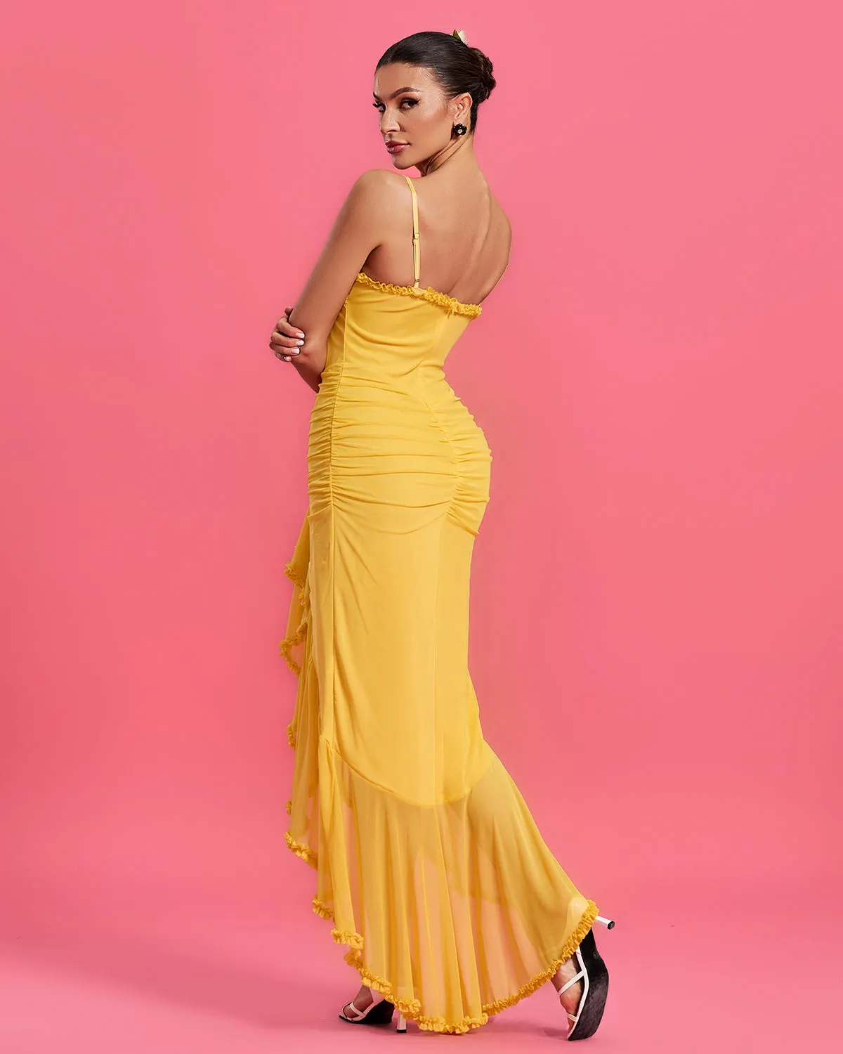 Ruffled Front Strappy Fish-tail Dress