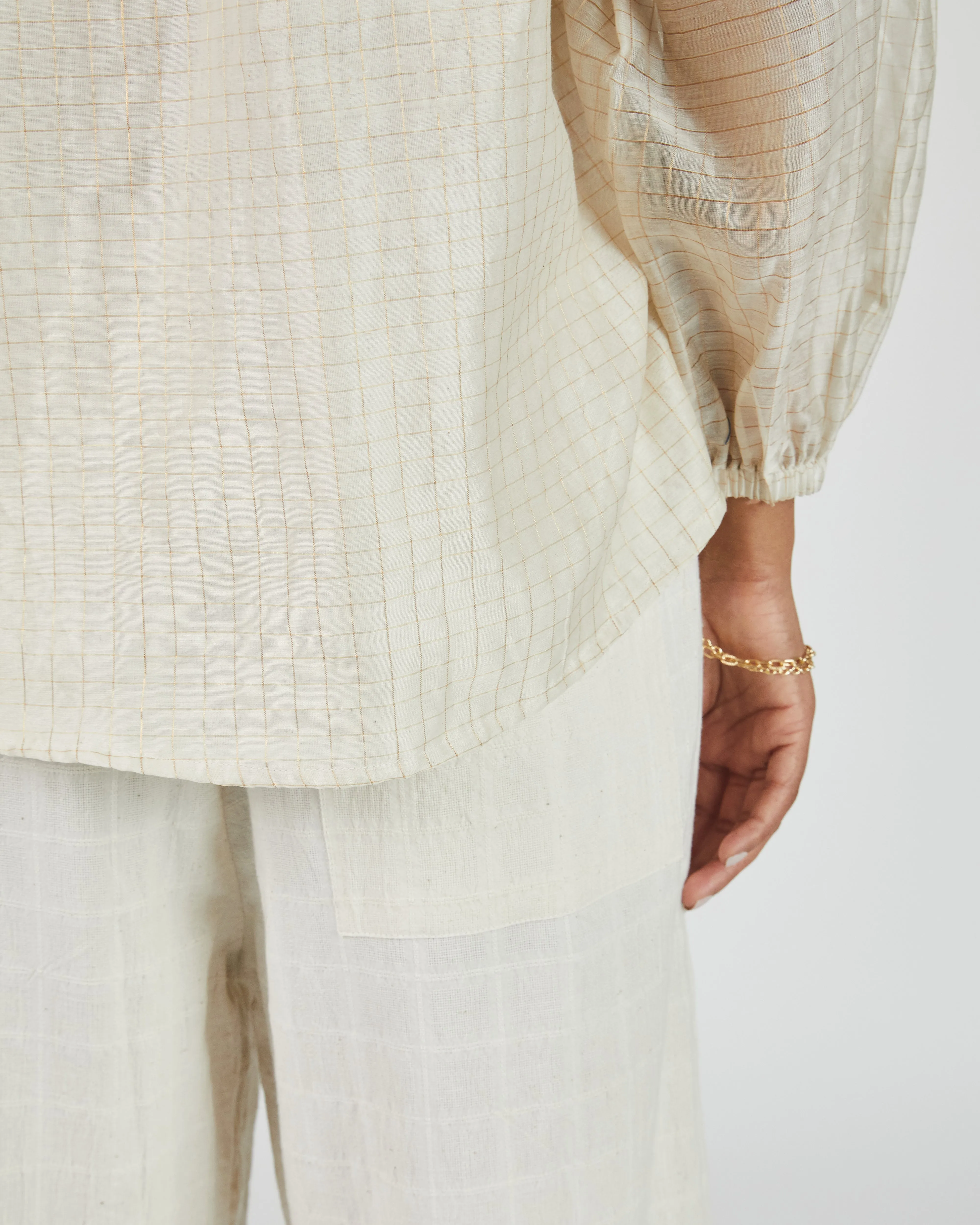 Sabrina Top in Ivory Gold Grid