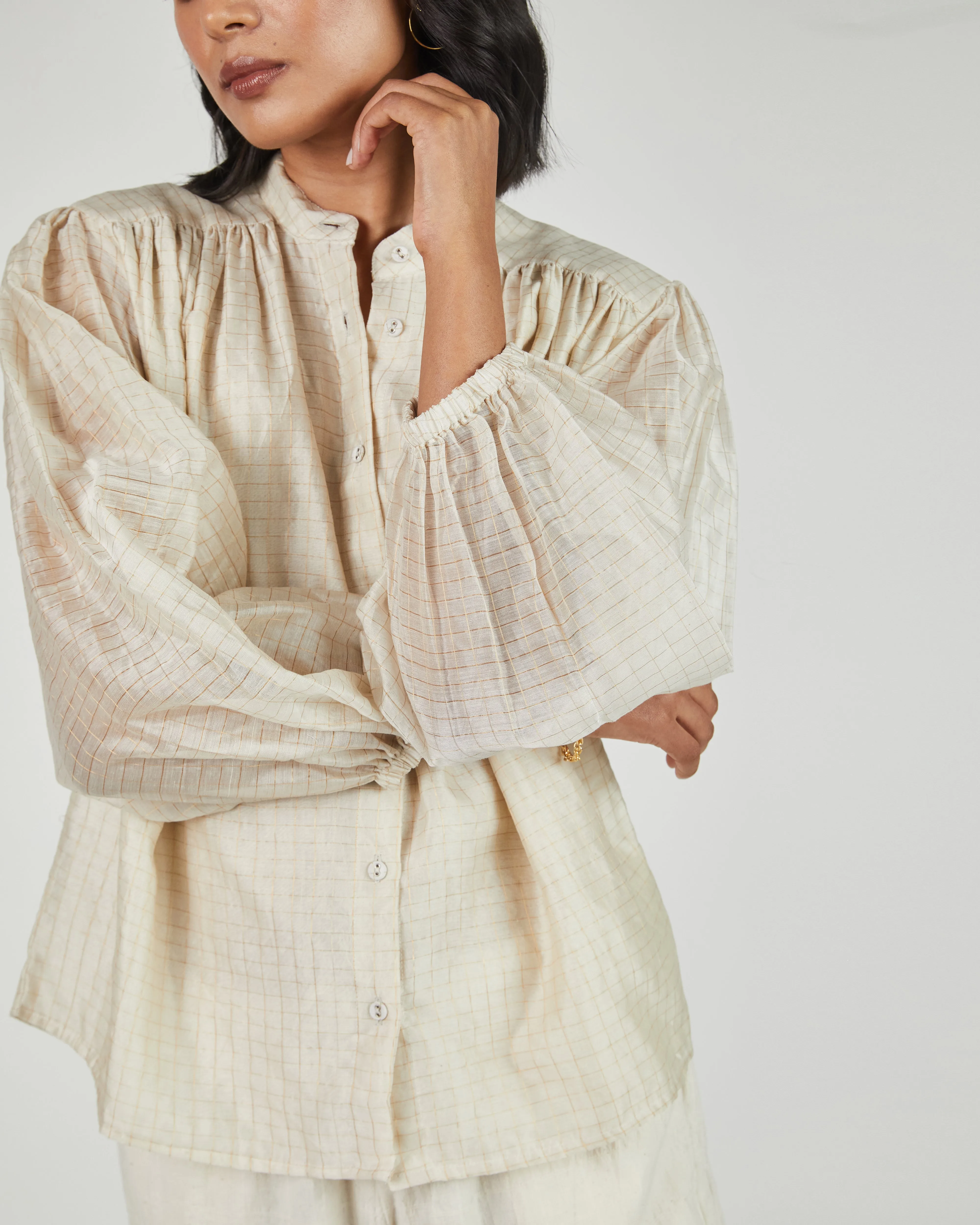 Sabrina Top in Ivory Gold Grid