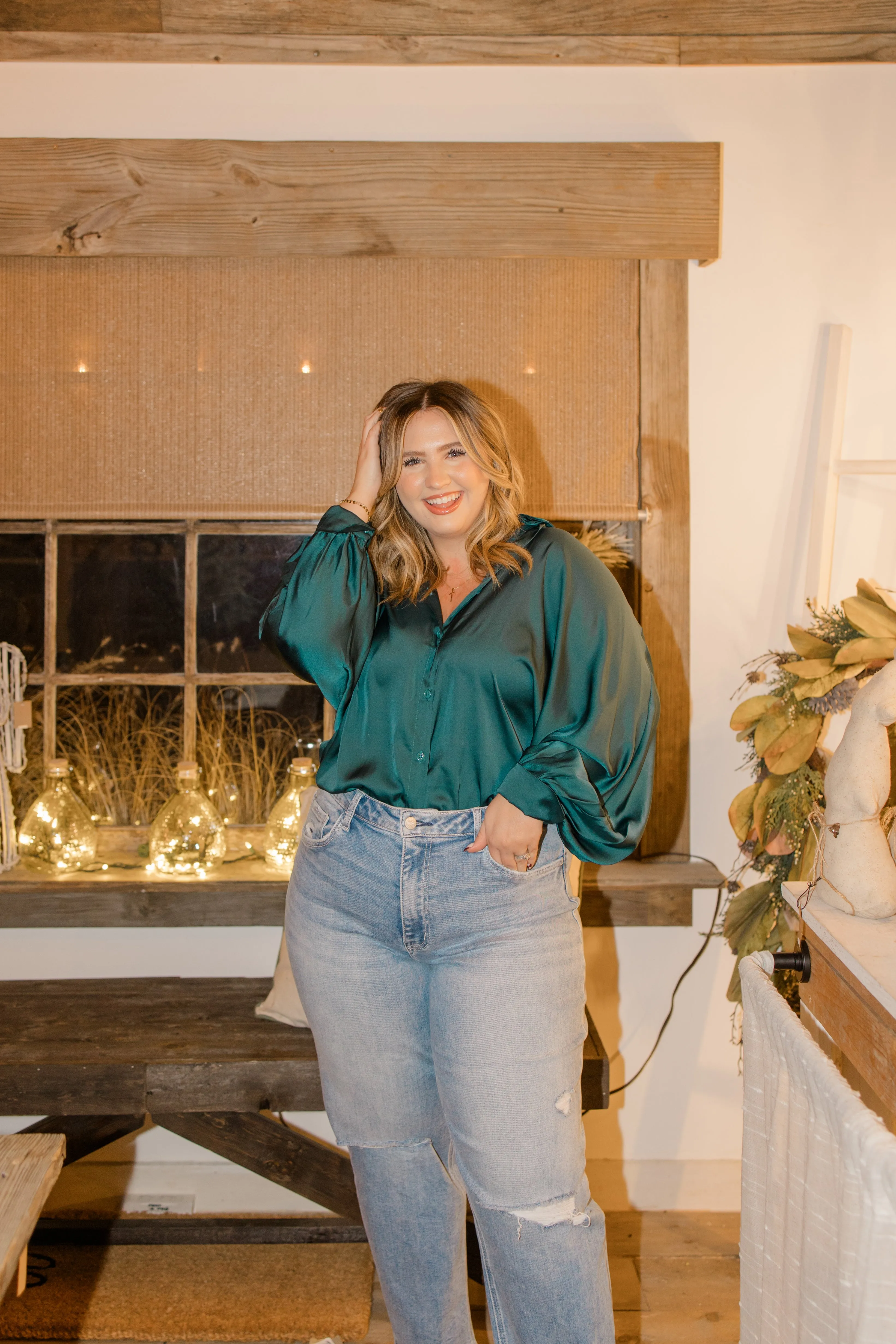 SATIN BUTTON DOWN TOP