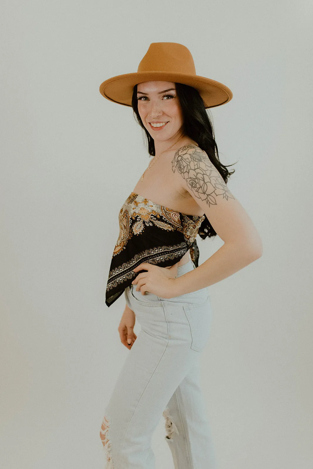 Satin Handkerchief Bandana Tube Top - Black