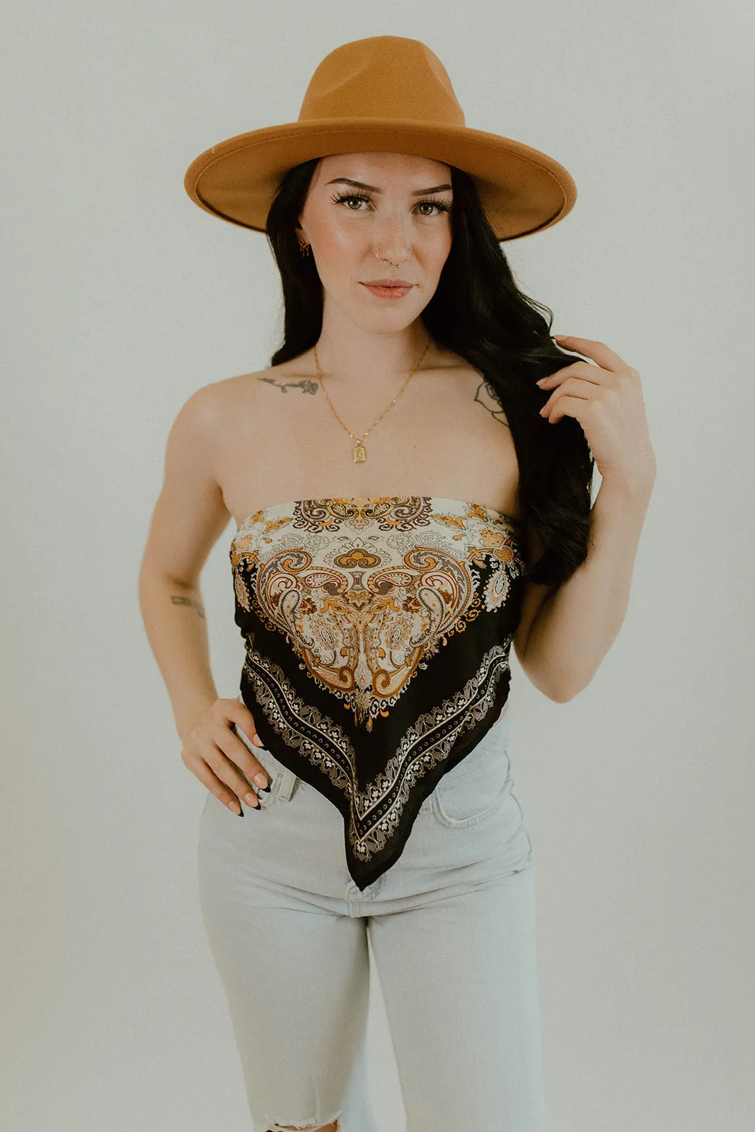 Satin Handkerchief Bandana Tube Top - Black
