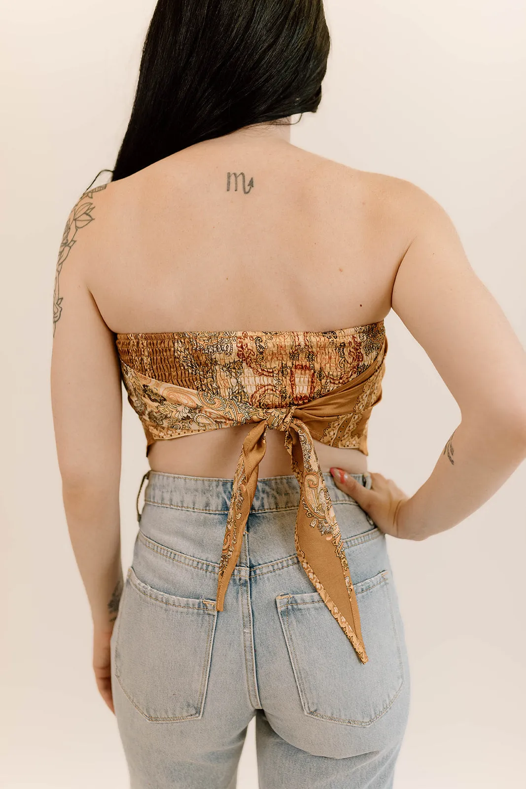 Satin Handkerchief Bandana Tube Top - Mustard
