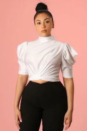 Satin puff sleeve top