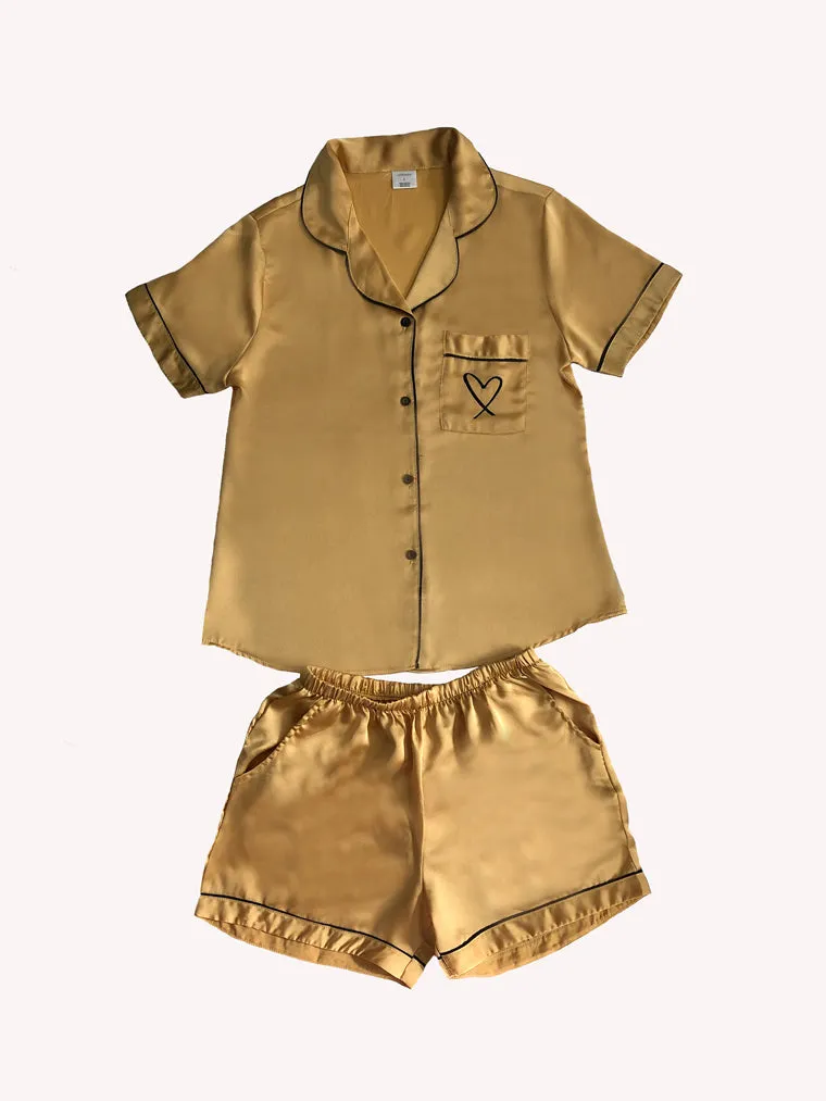 Satin Short Pajama Set - Yellow