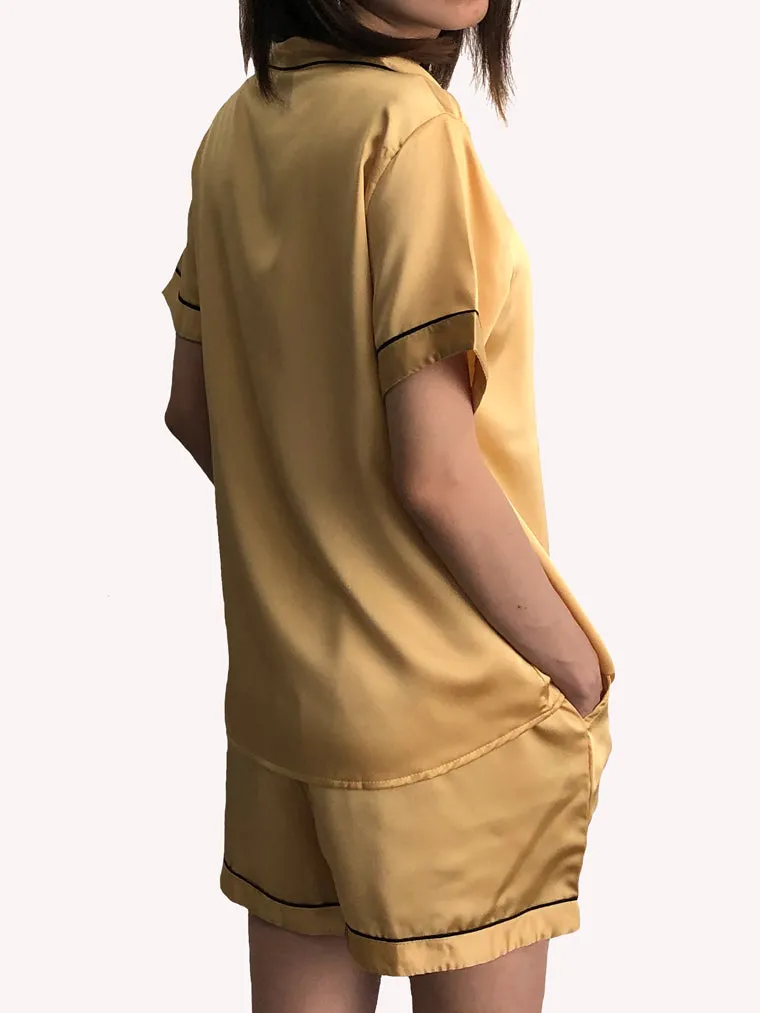Satin Short Pajama Set - Yellow