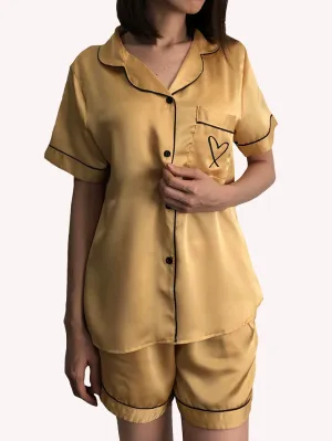 Satin Short Pajama Set - Yellow