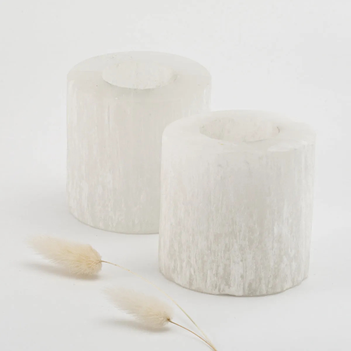 Satin Spar Selenite Flat Top Candle Holder