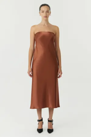 SATIN TIE BACK STRAPLESS MIDI | SPICE