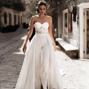 Satin Wedding Jumpsuit Bohemian Sweetheart Off Shoulder