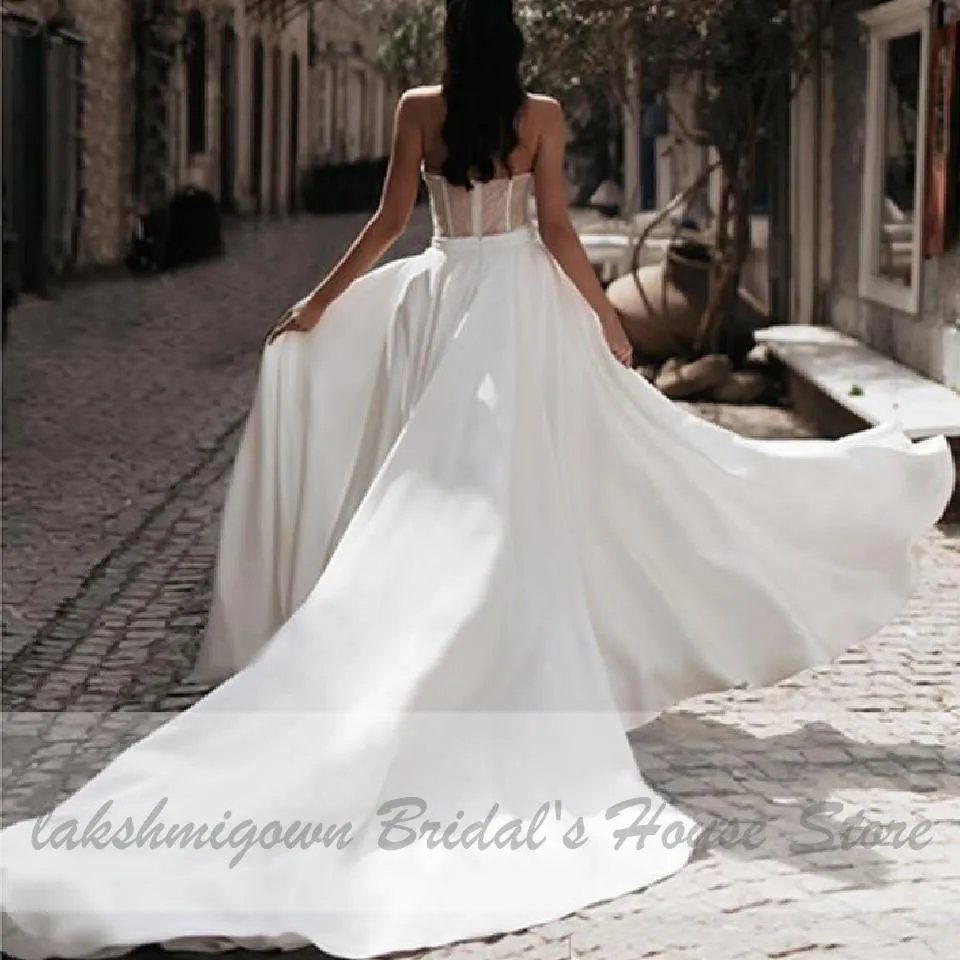 Satin Wedding Jumpsuit Bohemian Sweetheart Off Shoulder
